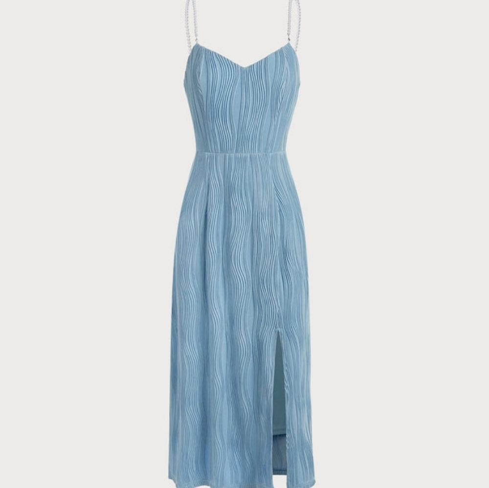 Rihoas | Blue Wave Textured Pearl Strap Dress